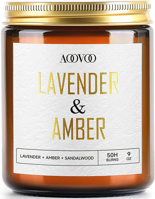 AOOVOO Lavender Amber Candles - 9 oz Scented Candles, Aromatherapy Candle, Soy Candle for Home Scented - Bloomnest