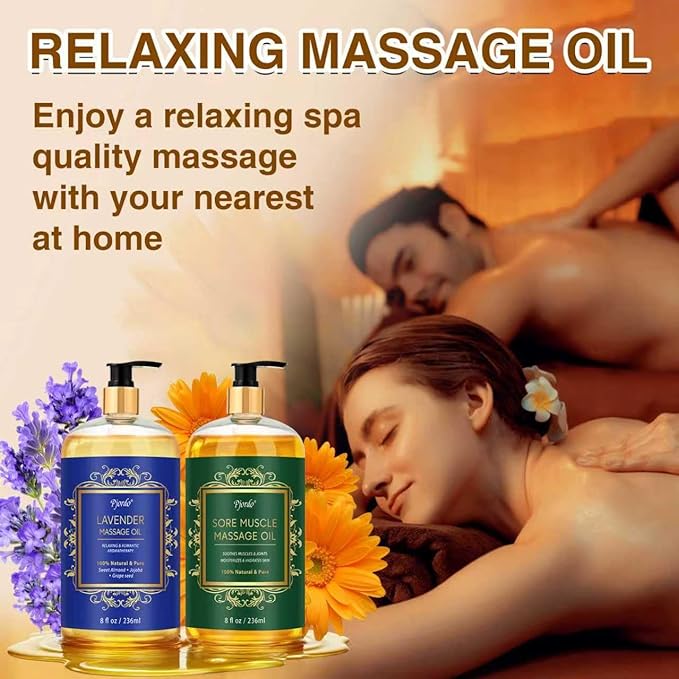 2 Pack Body Massage Oil for Massage Therapy, Sore Muscle Arnica Oil & Lavender Massage Oil for Pain Relief, Massage Relaxing Oil for Calming, Soothes Joints & Muscle, Spa Gift for Him Her - Bloomnest