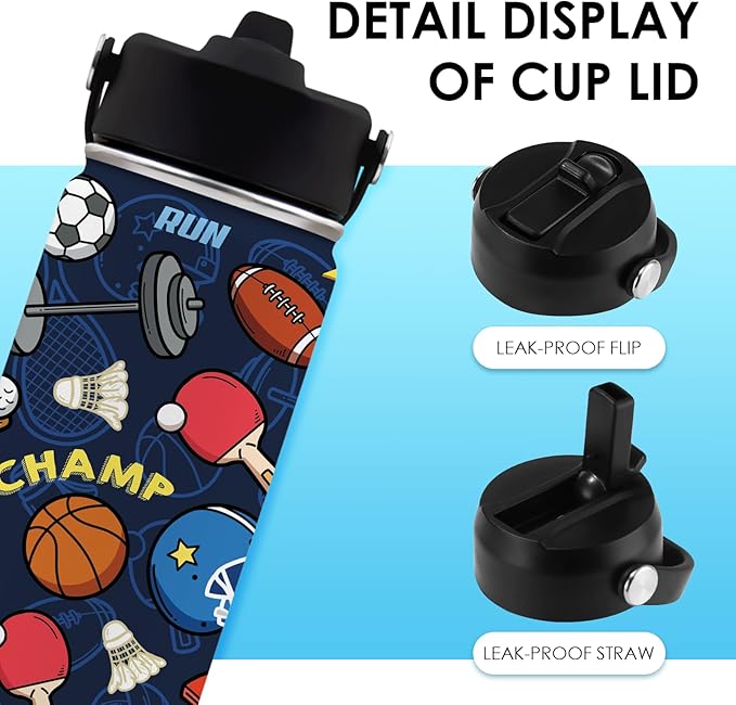 Sports Gifts for Men & Women - 16oz Water Bottle with Straw Lid, Stainless Steel Insulated Tumbler, Leakproof, BPA-Free, for Her, Daily Use, Travel - Sport Lovers Birthday Gift Cup (1pc) - Bloomnest
