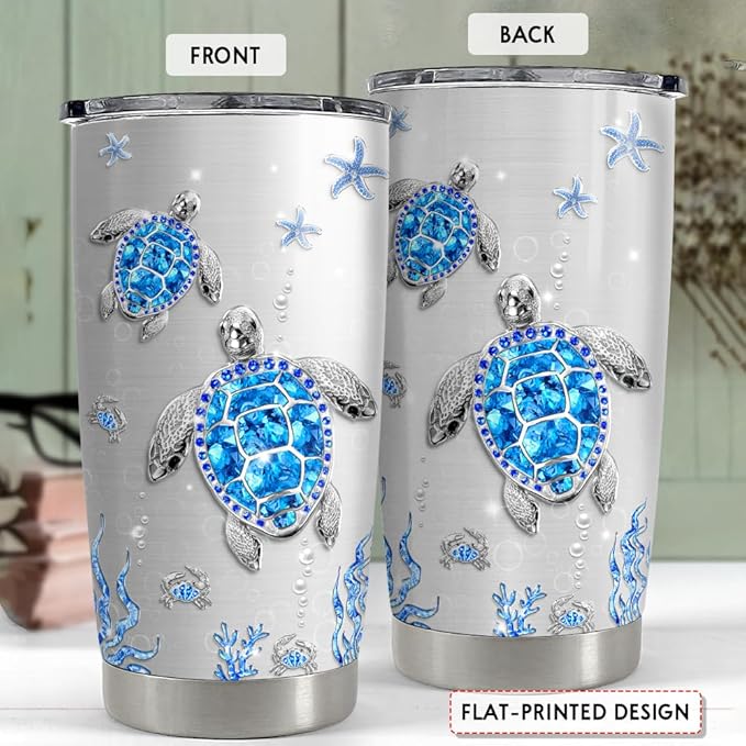 SANDJEST Turtles Gifts for Women Girls Sea Turtle Tumbler 20oz Jewelry Drawings Stainless Steel Insulated Tumblers Coffee Travel Mug Cup Gift for Birthday Christmas - Bloomnest
