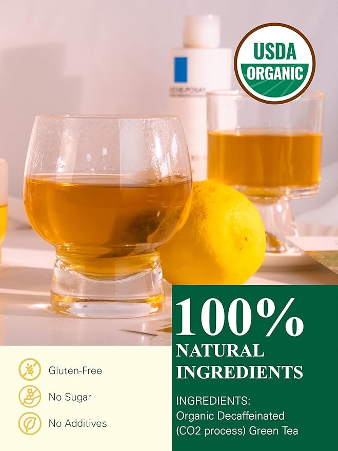 GLDNT Organic Decaf Green Tea Bags, Organic Green Tea Decaffeinated, Smooth Flavor, Super Antioxidant, Iced & Hot Tea, 100 Count - Bloomnest
