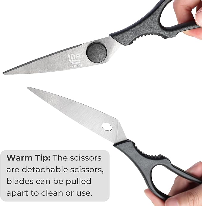 Linoroso Kitchen Shears Heavy Duty Kitchen Scissors with Magnetic Holder, Dishwasher Safe Scissors All Purpose Come Apart Blade Made with Japanese Steel 4034 for Meat/Vegetables/BBQ/Herbs, Black - Bloomnest