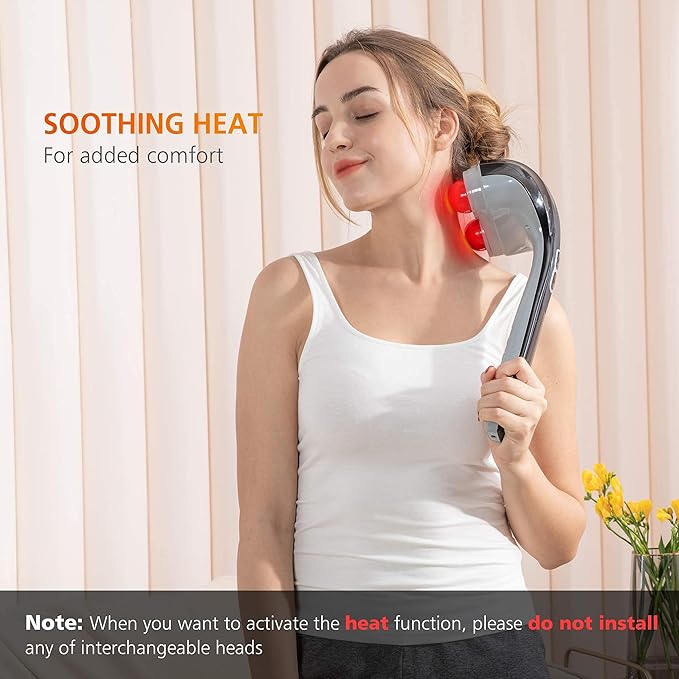 Snailax Cordless Handheld Back Massager with Heat, Deep Tissue Percussion Massager, 3 Sets of Dual Pivoting Heads,Rechargeable Hand Held Massager for Neck,Back Shoulder,Calf,Legs - Bloomnest