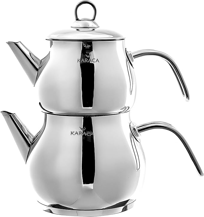 Karaca Layla Teapot Edelstahl, Turkischer Teekocher, Wasserkocher, Teekanne: 1 L Wasserkocher: 1,75 L, Türkisches Teekannen, Kayra Teekannen Set Metal - Bloomnest