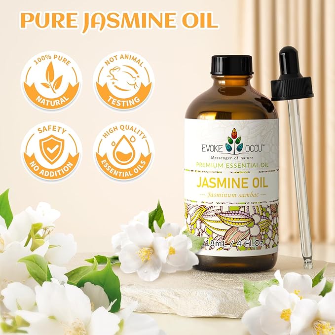 EVOKE OCCU Jasmine Essential Oil for Cleaning, Air Freshening, Relaxing, Add to Spray and Diffuser - 4 Fl Oz - Bloomnest