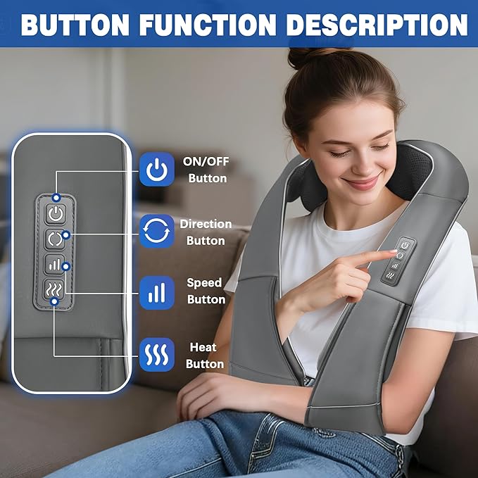 Joyset Shiatsu Neck and Back Massager with Heat,Electric Shoulder Massager for Pain Relief Deep Tissue,3D Kneading Massage with Cloth Cover Easy to Clean Best Gift for Men Women Parents (Gray) - Bloomnest
