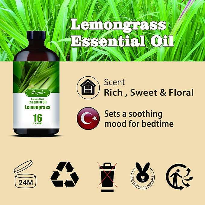 Lemongrass Essential Oil-Lemongrass Fragrance Oil 16.33oz (490ml)-100% Pure Natural Scent for Diffusers, Candles, Soap Making & Aromatherapy-Relaxing Home & Gift Essential Oil for Bath, Massage - Bloomnest