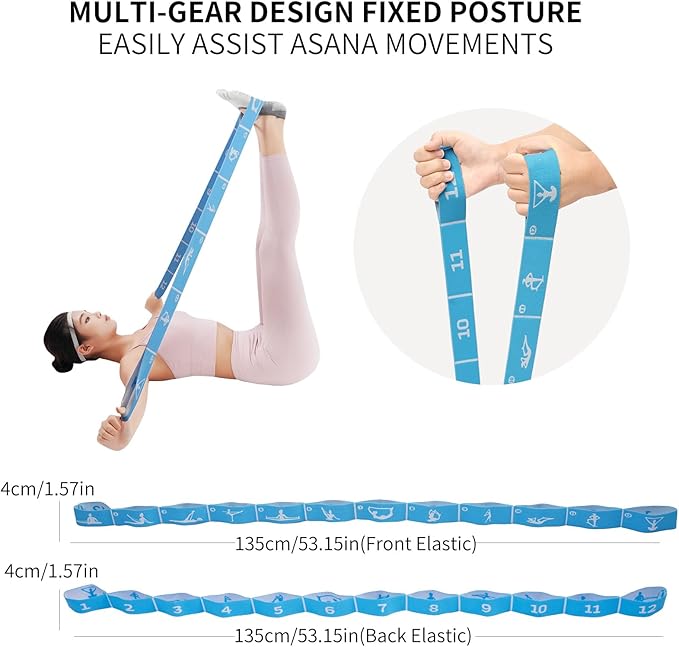 Multi-Functional Slimming Resistance Bands Yoga Straps Elastic Stretching Band 10/12 Loops for Pilates, Latin Training, Dance, Gymnastics, Fitness, Ballet and Physical Therapy - Bloomnest