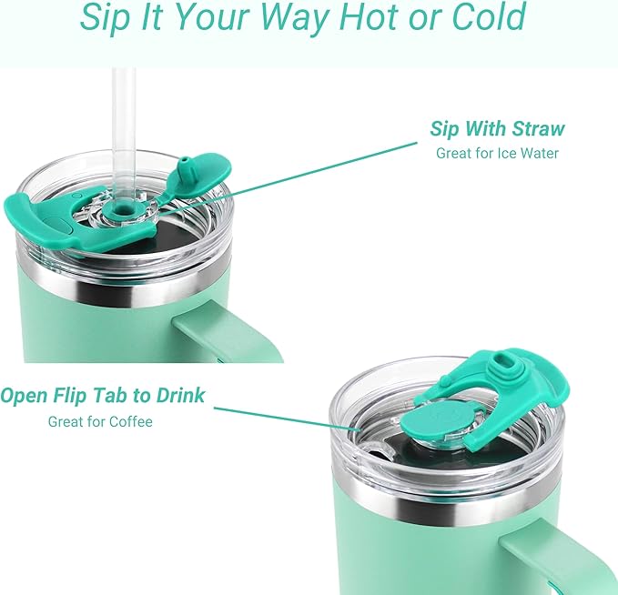 Drinco 40oz 30 oz Tumbler with Handle, Straw Lid, Insulated Stainless Steel Travel Mug Water Bottle Ice Coffee Cup For Cold and Hot, BigSur (40oz Sage)