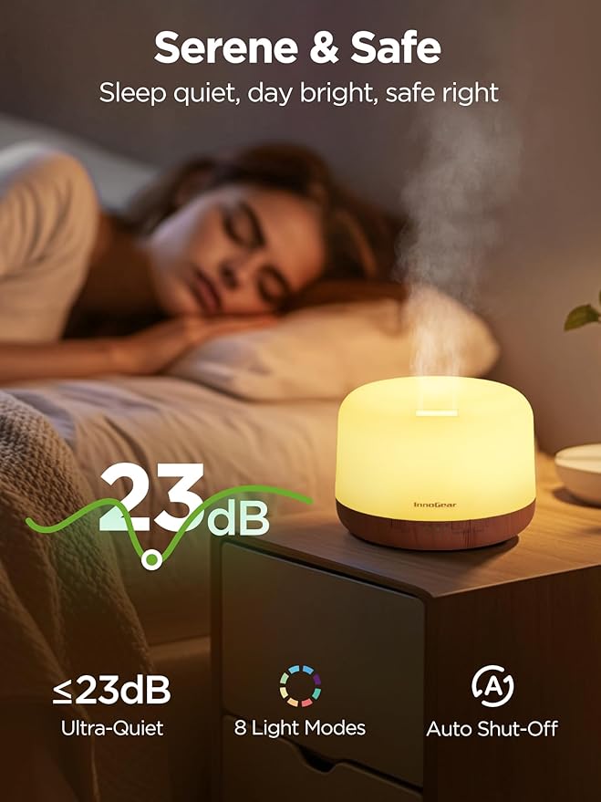 InnoGear Aromatherapy Diffuser & 10 Essential Oils Set, 500ml Essential Oil Diffuser with Remote Control Ultrasonic Cool Mist Scent Humidifier Vaporizer Auto-Off Timer for Room Office Home, Yellow - Bloomnest