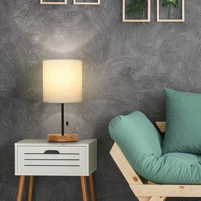 CADUKE Modern Table Lamp, Nightstand Desk Lamp, Bedside Lamp with Wood Base and Linen Shade for Living Room, Bedroom, Office, College Dorm - Bloomnest