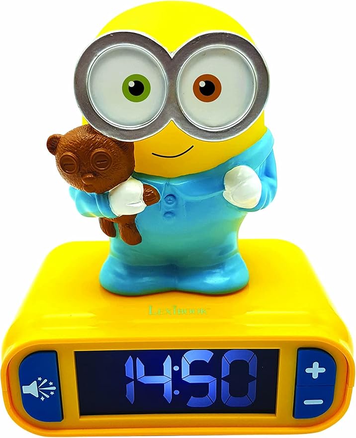 LEXiBOOK - Minions - Bob Digital Alarm Clock with Night Light - Snooze Function - Minions Sound Effects - for Children/Kids - Luminous Clock with Bob, Yellow/Blue - RL800DES - Bloomnest