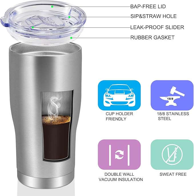 VEGOND 20oz Tumbler Stainless Steel Tumbler Cup with Lid And Straw Vacuum Insulated Double Wall Travel Coffee Mug(Stainless 1 Pack)