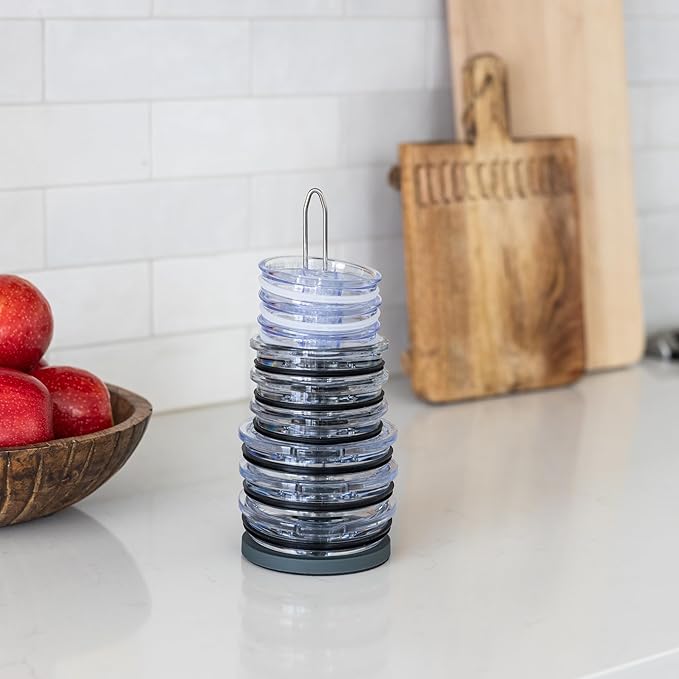 Tumbler Lid Organizer for Cabinet & Countertop - Slim Space-Saving Lid Holder with 9" Sturdy Bar & Weighted, Non-Slip Base - Vertical Storage Cup Lid Organizer - Collapsible Lid Rack for 10 Lids - Bloomnest
