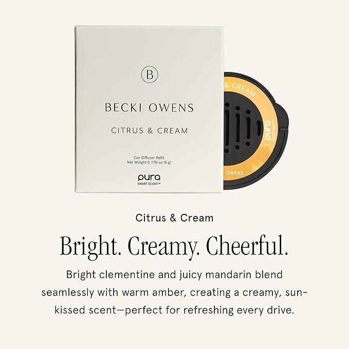 Pura and Becki Owens Car Scent Refill for Pura Car Diffusers - Premium Fragrance for Smart Diffuser - Up to 30 Days of Scent - Citrus & Cream - Bloomnest