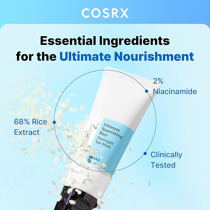 COSRX Ultimate Nourishing Rice Overnight Spa Mask, 60ml / 2.02 fl.oz | Rice Extract 68% and Niacinamide 2%, Korean Skin Care, Animal Testing Free - Bloomnest