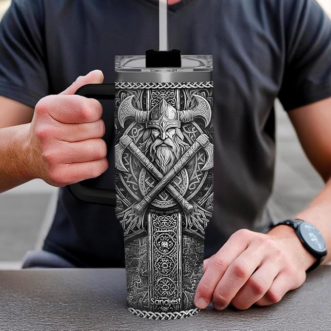 Viking Tumbler Gifts for Men, 40oz Stainless Steel Insulated Coffee Tumbler With Lid & Straw, Travel Cup Gift for Husband Dad, Christmas Birthday - Bloomnest