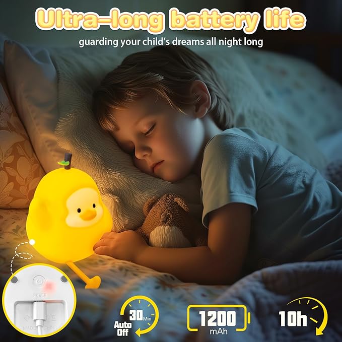 Night Light for Kids, Rechargeable Dimmable Silicone LED Nightlight with 7 Colors, Baby Nursery Night Lamp, Touch Squishy Lamp, Cute Gifts for Girls, Boys, Toddler Room Decor, Yellow Duck - Bloomnest