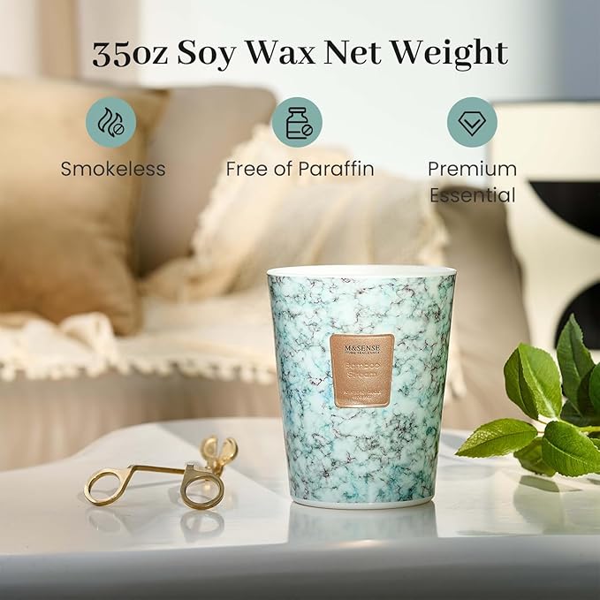M&SENSE BambooStream Scented Candles for Home, 3-Wick Highly Scented Jar Candles, Extra Large Candle 35 Oz 150 Hours Long Lasting Burning, Relaxing Aromatherapy Candle for Stress Relief, Meditation - Bloomnest
