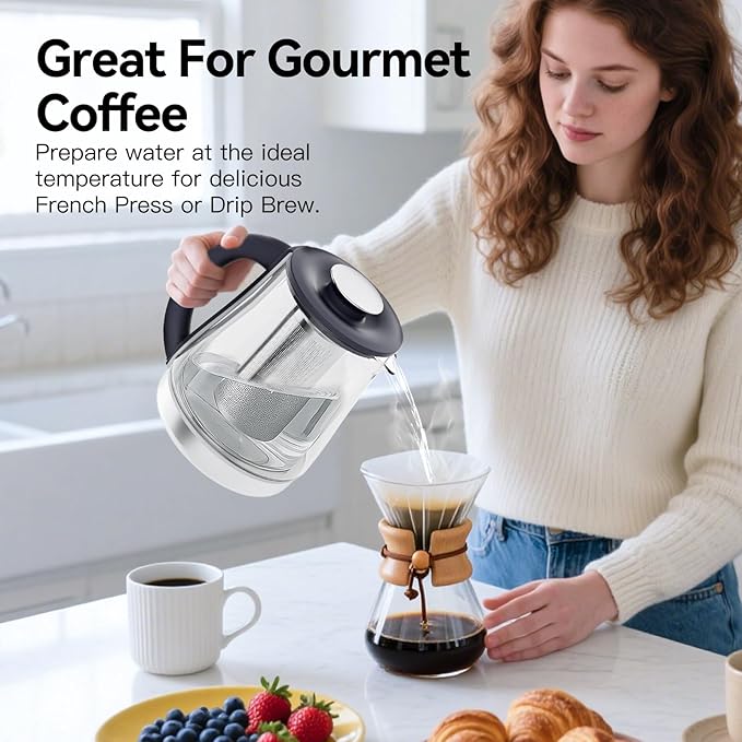 Electric Kettle With Infuser, 1.5L Electric Tea Kettle With Temperature Control, 1200W Fast heating for Pour Over Coffee, Brew Tea, Boil Hot Water, BPA-Free, Easy to Clean G888B - Bloomnest