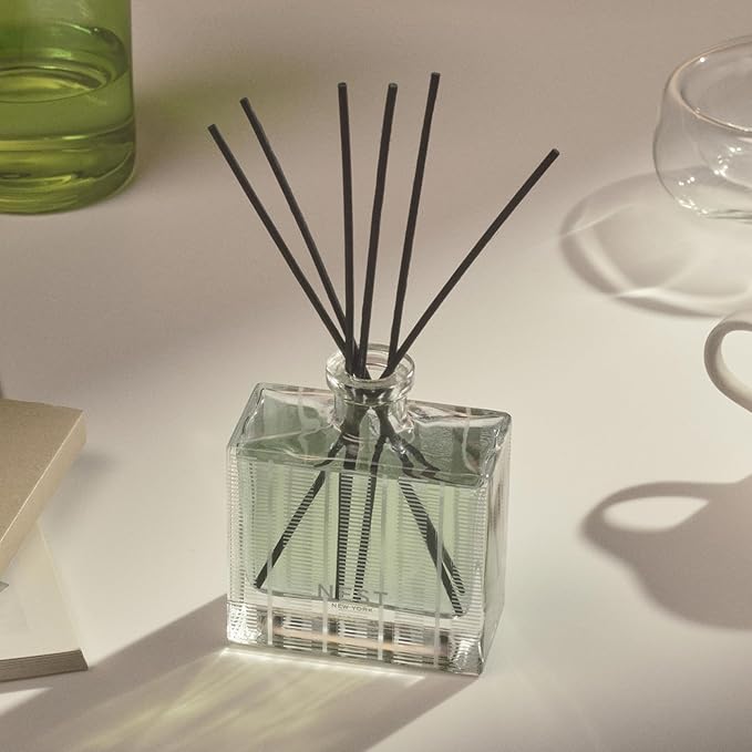 NEST New York Reed Diffuser, Wild Mint & Eucalyptus - 5.9 fl oz - Fragrance for Up to 90 Days - Reusable, Refillable Glass Holder - Includes 8 All-Natural Reed Sticks - Flame Free - Bloomnest