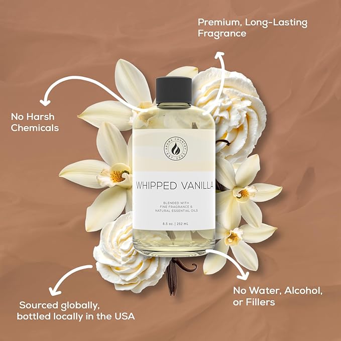 Aroma Country Whipped Vanilla Diffuser Oil - Luxury Essential Oils for Diffuser Refill & Air Freshener Room Spray - Long-Lasting & Natural Home Fragrance, Vanilla Oil for Diffusers (8.5 Fl. oz) AromaCountry