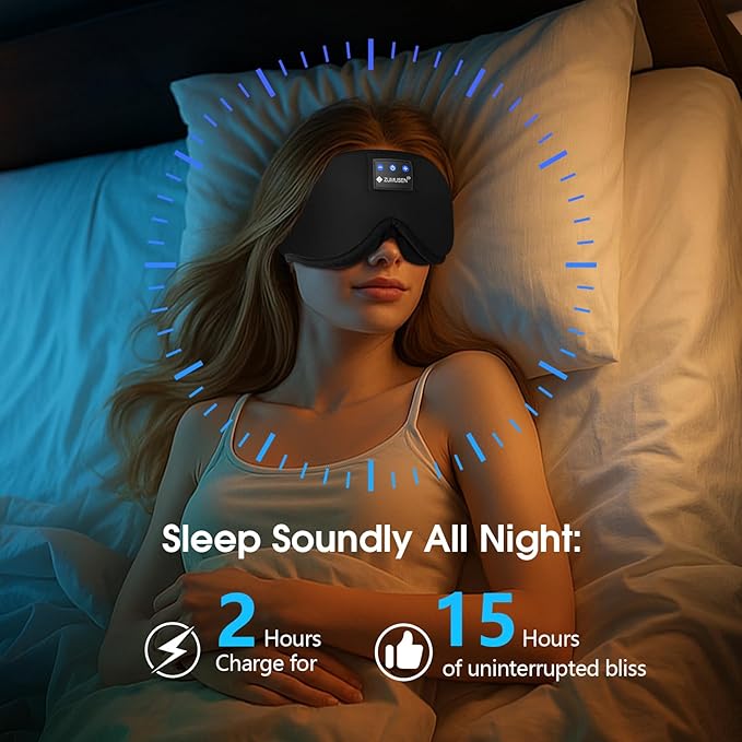 ZUMUSEN Bluetooth Sleep Headphones, 3D Wireless Music Eye Mask with Ultra-Thin Stereo Speakers, Adjustable Sleep Mask for Side Sleepers, Perfect for Travel, Meditation, Relaxation - Bloomnest