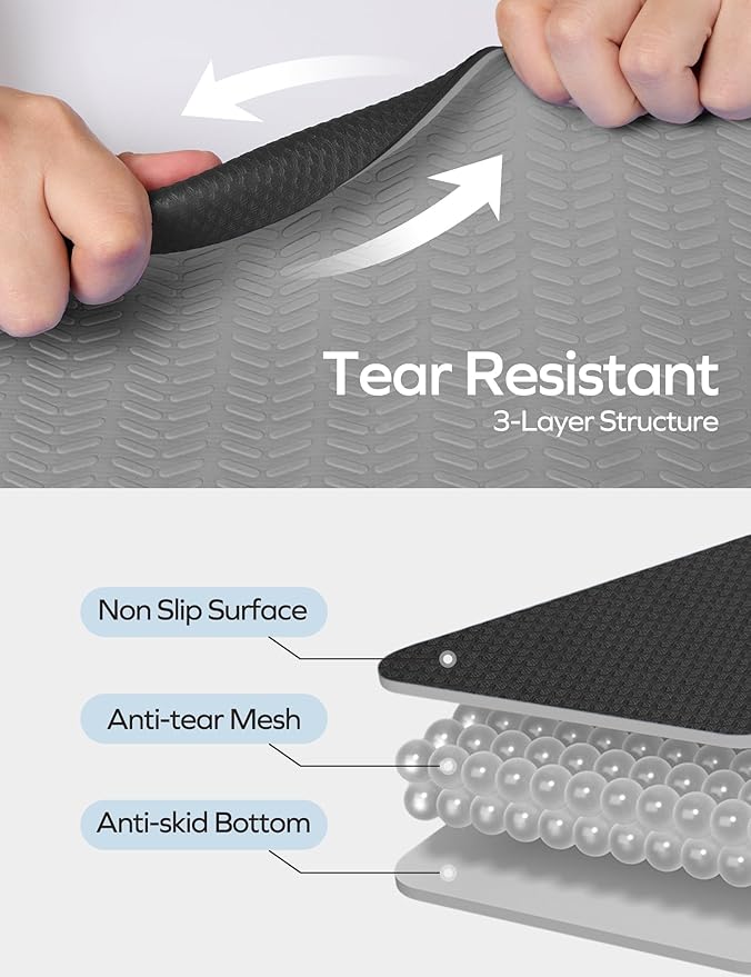 Ewedoos Eco Friendly Yoga Mat Thick TPE Yoga Mat Non Slip Yoga Mats Anti-tear Exercise Workout Mat for Women Men Kids Yoga, Pilates and Fitness