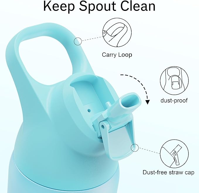 Insulated Water Bottle with Straw - Encool Stainless Steel Water Bottle, Reusable Leakproof and BPA-Free for Sports, Travel, Cold for 24 Hours, 24 oz, Mint Green ENCOOL