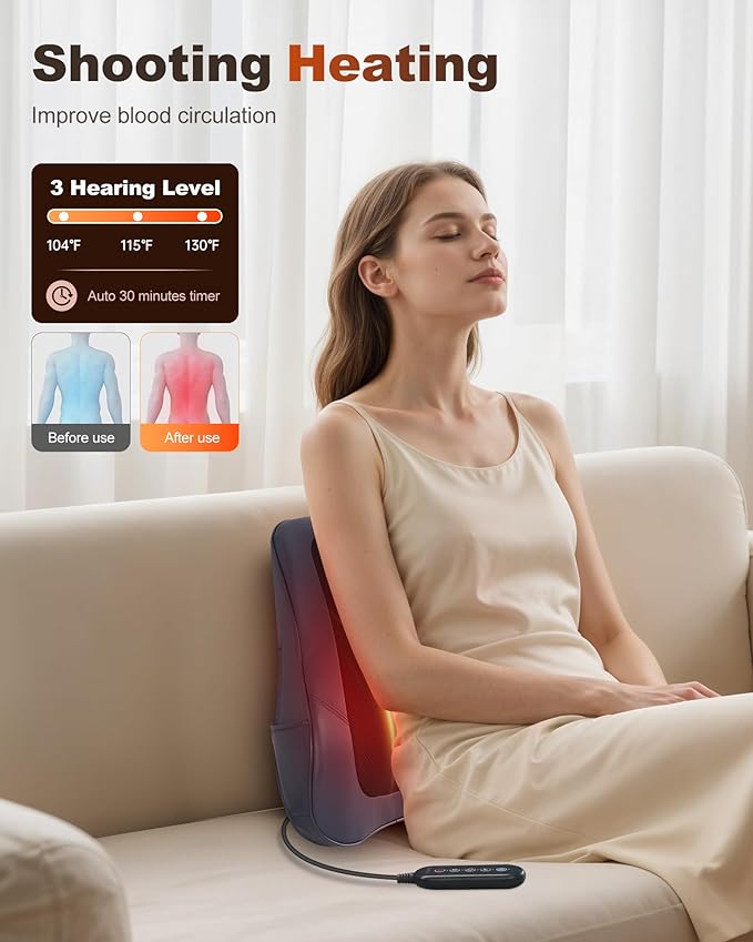 Beleduc Back Massager for Back Pain Deep Tissue, Shiatsu Back Neck Massager with Heat,Vibration Massage,3D Kneading Massage Pillow for Neck Shoulder Legs - Bloomnest