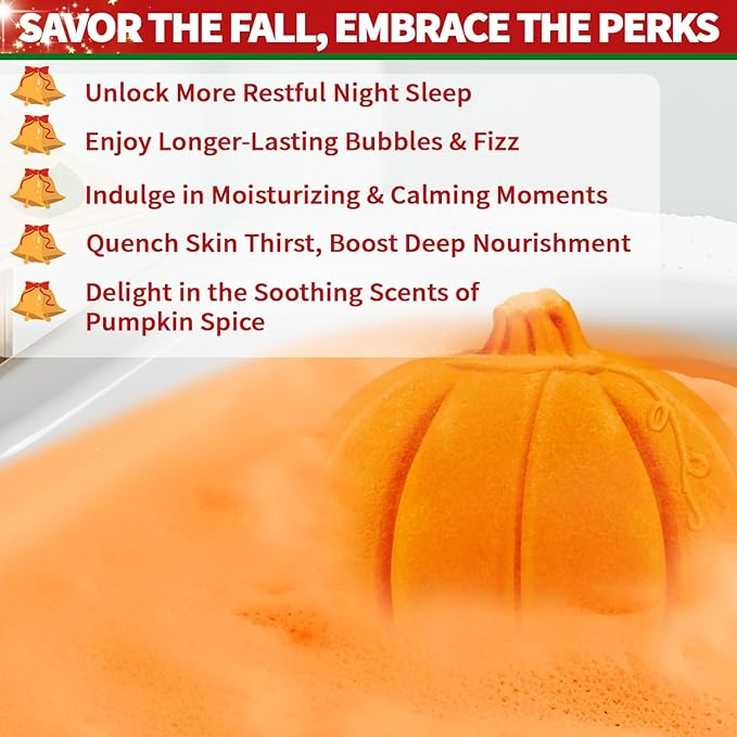 Bath Bombs Christmas Gifts for Women & Men Pumpkin Spice - Stocking Stuffers for Teen Girls Giftable Packaging, Natural Organic Relaxing, Vanilla/Coffee/Cinnamon/Nutneg Scent, White Elephant Gifts - Bloomnest