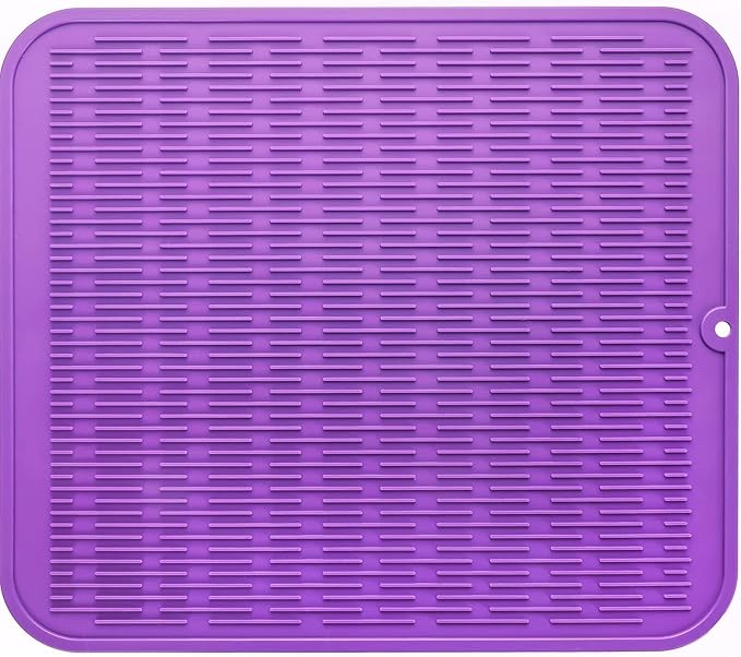 Silicone Dish Drying Mat for Multiple Usage,Easy clean,Eco-friendly,Heat-resistant Silicone Mat for Kitchen Counter or Sink,Refrigerator or Drawer Liner Purple XL 18 inches x 16 inches - Bloomnest