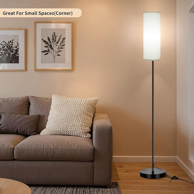 FRIDEKO HOME Floor Lamp with White Shade, Simple Design with Foot Pedal Switch, Small Tall Lamps for Living Room Bedroom Office, Corner Floor Stand Light with Black Pole Lamp (No Bulb/No Remote) - Bloomnest