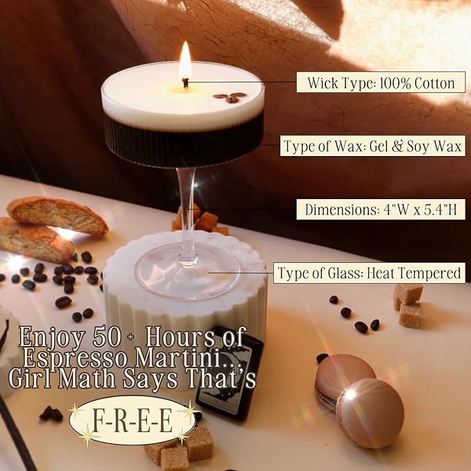 Espresso Martini Candle, 50+ Hour Long-Lasting Burn Handcrafted Decorative Candles for Home Scented, Coffee Bar Accessories & Decor, Birthday Candle Martini Party Decorations - Bloomnest
