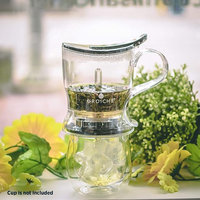 GROSCHE Aberdeen Tea Infuser Teapot & Smart Tea Maker - BPA-Free, Drip-Free Design | Coaster | Easy Brew | Easy Clean Steeper | Loose Leaf Brewing - Stylish Design | 17.7 oz - 525 ml - Black - Bloomnest