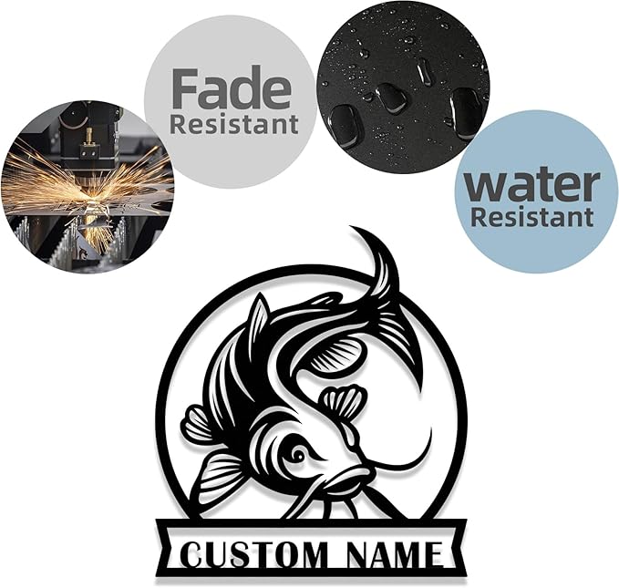 Personalized Catfish Metal Sign – Custom Name Fishing Wall Art – Iron Decoration for Cabins, Lake Houses, Man Caves, and Outdoor Spaces (Catfish-2) - Bloomnest
