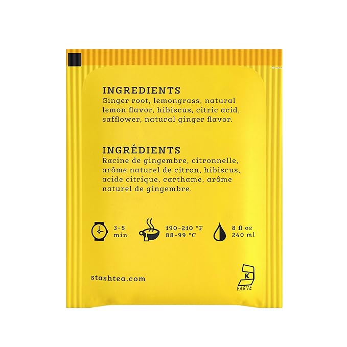 Stash Tea Lemon Ginger Vitality Herbal Tea - Naturally Caffeine Free, Non-GMO Project Verified Premium Tea with No Artificial Ingredients, 20 Count (Pack of 6) - 120 Bags Total - Bloomnest