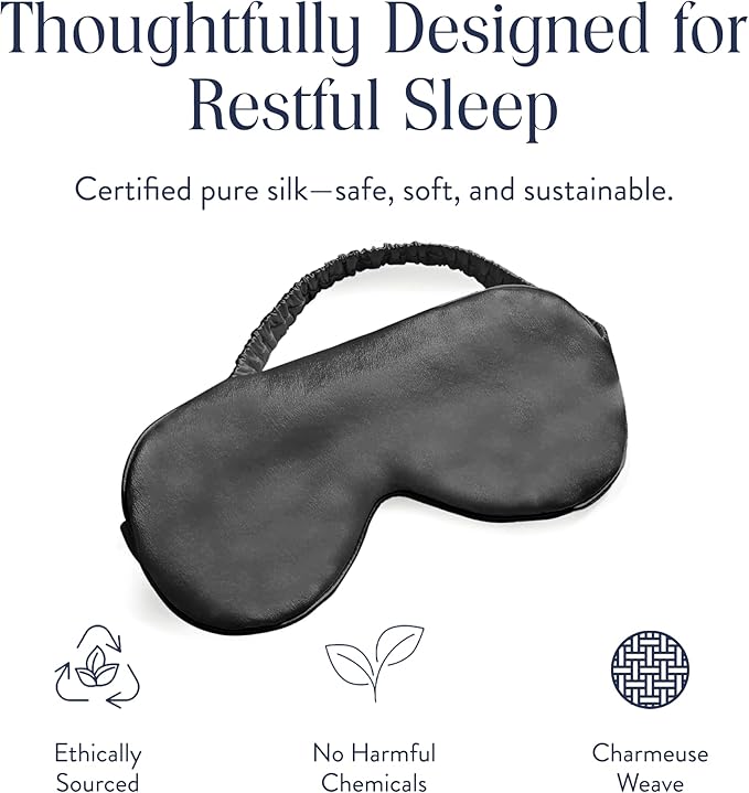 Brooklinen Silk Eye Mask for Sleeping – Carbon Grey, 100% Mulberry Silk Sleep Mask with Soft Elastic Strap, Machine Washable, Breathable & Cool-to-The-Touch – Ideal for Sleeping & Traveling - Bloomnest