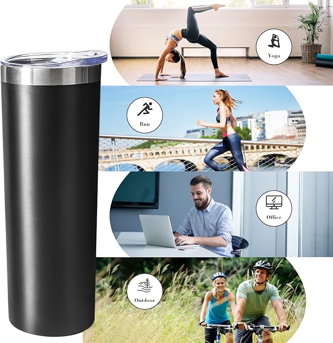 20 oz Skinny Tumbler with Lid and Straw,Stainless Steel Vacuum Insulated Tumbler Cup Double Wall Leak-proof Coffee Mug,Travel Thermal Water Tumbler for Home,Office,Outdoor(Black,1) - Bloomnest