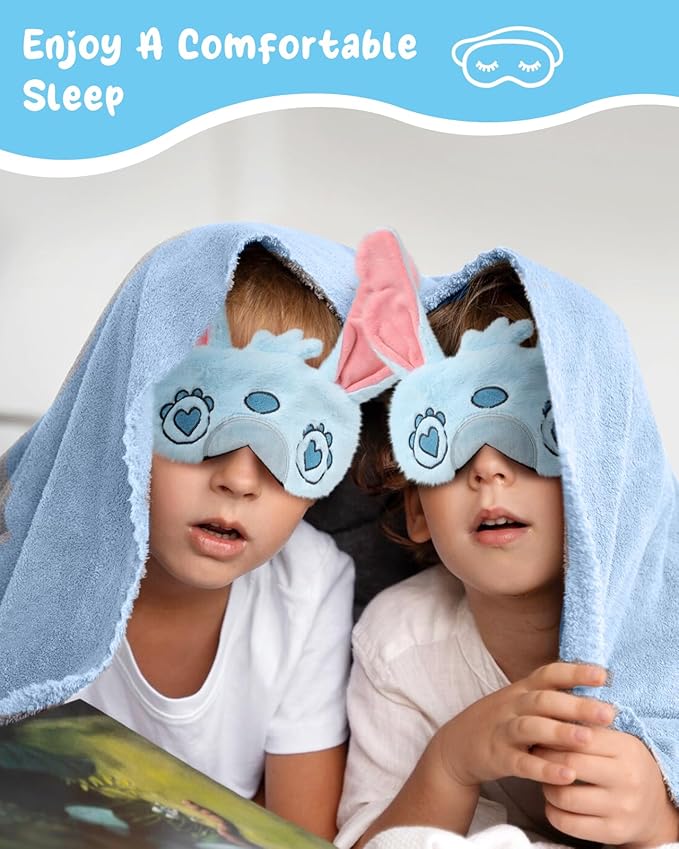 Sleep Mask for Kids - Cute Cartoon Plush Fuffy Sleeping Eye Cover Love Blue Kawaii Soft Eyeshade with Adjustable Strap Animal Eye Blindfold for Kids Girls Boys Teens - Bloomnest