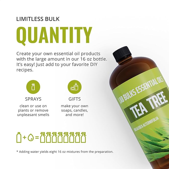 Lab Bulks Essential Oil Tea Tree Essential Oil 16 oz Big Bottle for Diffuser, Face, Hair, Aromatherapy, and Tea Tree Spray (473 ml) - Bloomnest