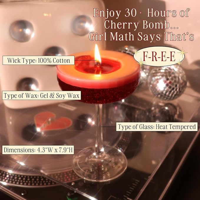 Cherry Bomb Cocktail Candle, 30+ Hour Long-Lasting Burn Handcrafted Decorative Candles for Home Scented, Bar Cart Accessories & Cherry Decor, Red Candle Party Decorations - Bloomnest