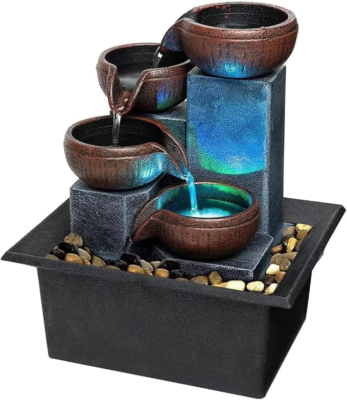 Small Tabletop Waterfall Fountain Zen Meditation Fountain Indoor Desktop Water Fountain with LED Light and Natural River Rocks for Office Home Bedroom - Bloomnest