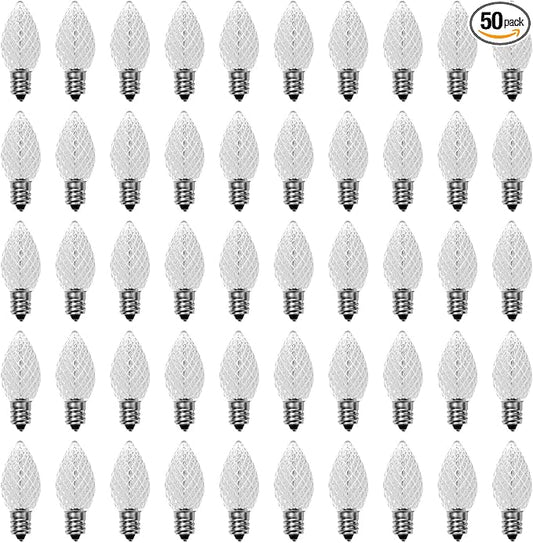 Meconard C7 Led Replacement Christmas Light Bulbs, C7 Shatterproof Led Bulbs for Christmas Indoor Outdoor String Lights, E12 Candelabra Base, Commercial Grade Holiday Bulbs, Cool White, 50 Pack - Bloomnest