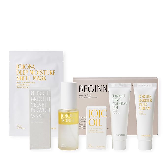 PINKWONDER Beginner Edition Skincare Set | USDA Organic Jojoba Oil | Hydrating & Soothing Routine | Travel Essentials for Women | Korean Skincare Gift - Bloomnest