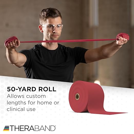 THERABAND Resistance Band, Red, Medium, 50-Yard Roll, Latex-Free, Elastic Band for Exercise, Physical Therapy, Yoga, Pilates, Stretching, Home Workouts, Cut-to-Length, Color-Coded Levels - Bloomnest