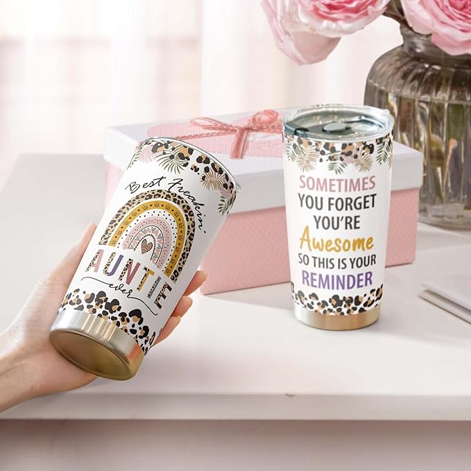 Macorner Aunt Gifts Tumbler - Stainless Steel 20oz - Best Auntie Ever Gift - Birthday & Christmas Idea for Aunt from Niece or Nephew - Bloomnest