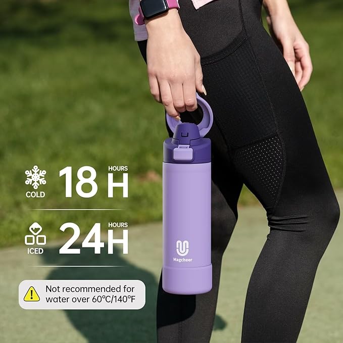 Insulated Magnetic Water Bottle - Reusable Stainless Steel Bottle with MagSafe Compatible Phone Holder - Keeps Cold for 24 Hours - Perfect for Gym, Sports, and Travel - Lavender 24oz Magcheer