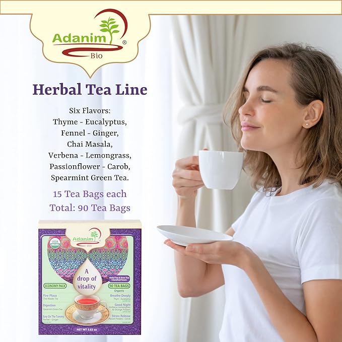 Adanim Bio Tea Sampler Gift Set Box, 6 Flavors Organic Herbal Tea Set, Total of 90 Tea Bags, Full of Aroma Scented Fragrance, Tea Lovers Gift Ideas For Christmas - Bloomnest