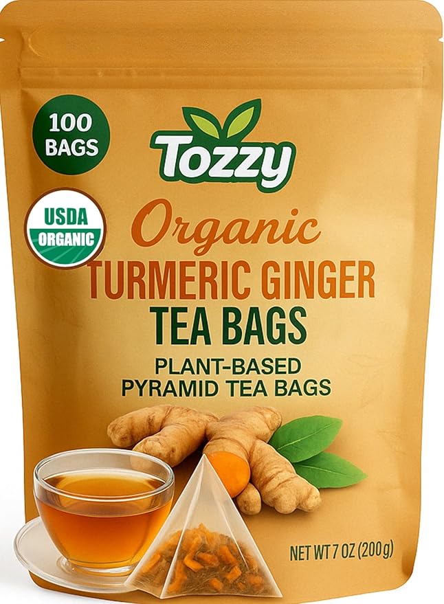 Tozzy Organic Turmeric Ginger Tea – 100 Count, Plant-Based Pyramid Tea Bags - Bloomnest